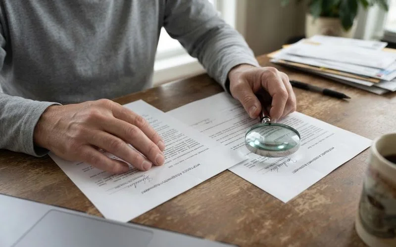 An attorney reviewing a chain of mortgage note assignment documents to determine whether a foreclosure plaintiff has standing
